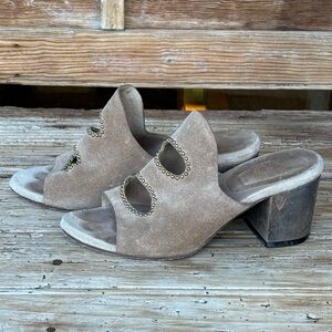 Calleen Cordero Zeta Sandal Mules Pewter Suede Nickel Art Size 7.5
